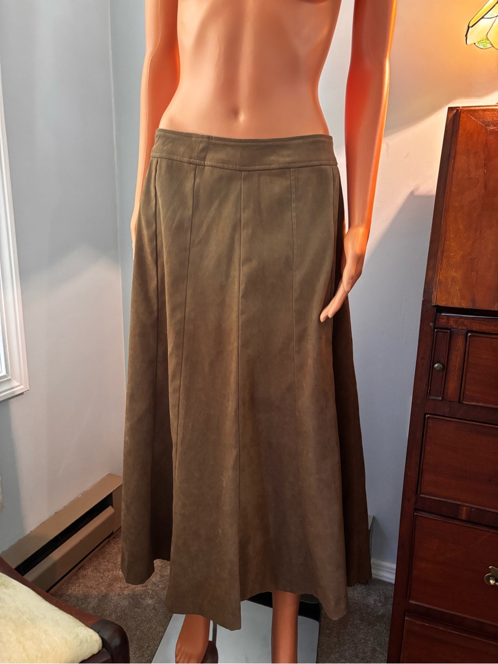 Christopher & Banks Olive Midi A-Line Skirt
